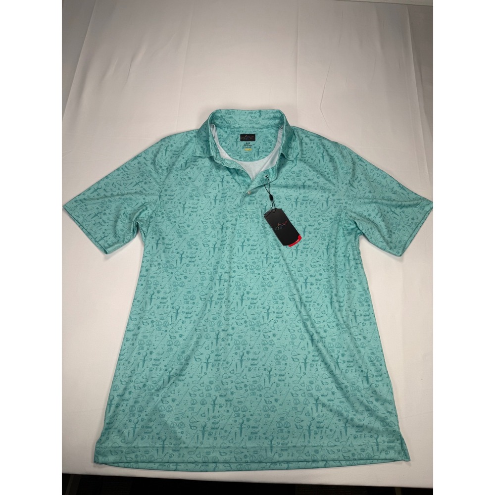 Greg Norman Mens Play Dry Golf Polo Shirt Teal Green Golf Club Print TL115359 M